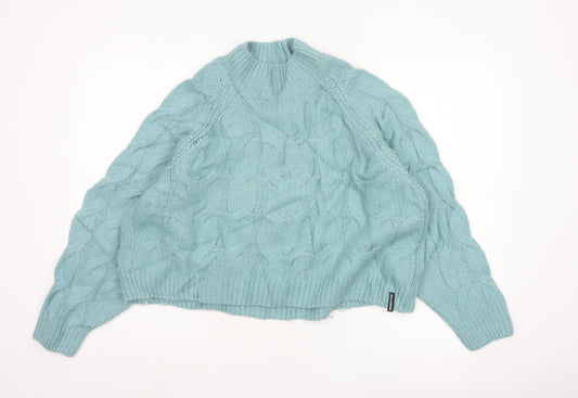 Superdry Women Blue Chunky-Knit High Neck Jumper Size 10
