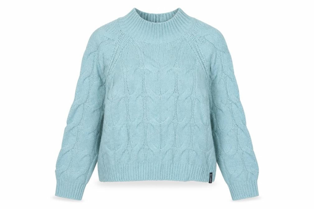 Superdry Women Blue Chunky-Knit High Neck Jumper Size 10