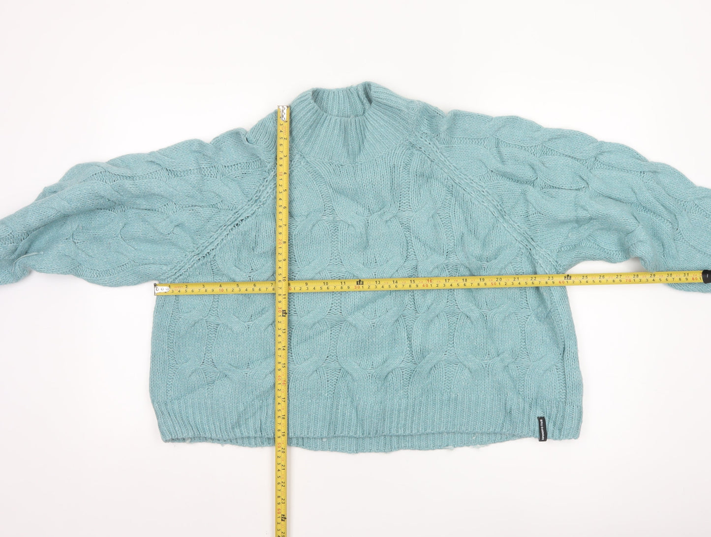 Superdry Women Blue Chunky-Knit High Neck Jumper Size 10