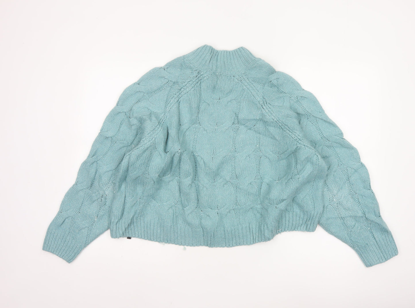 Superdry Women Blue Chunky-Knit High Neck Jumper Size 10