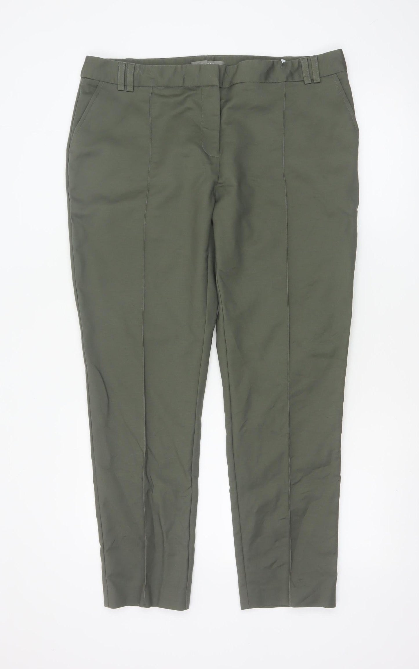 Oasis Womens Khaki Cotton Blend Trousers Size 16 Classic Straight Leg