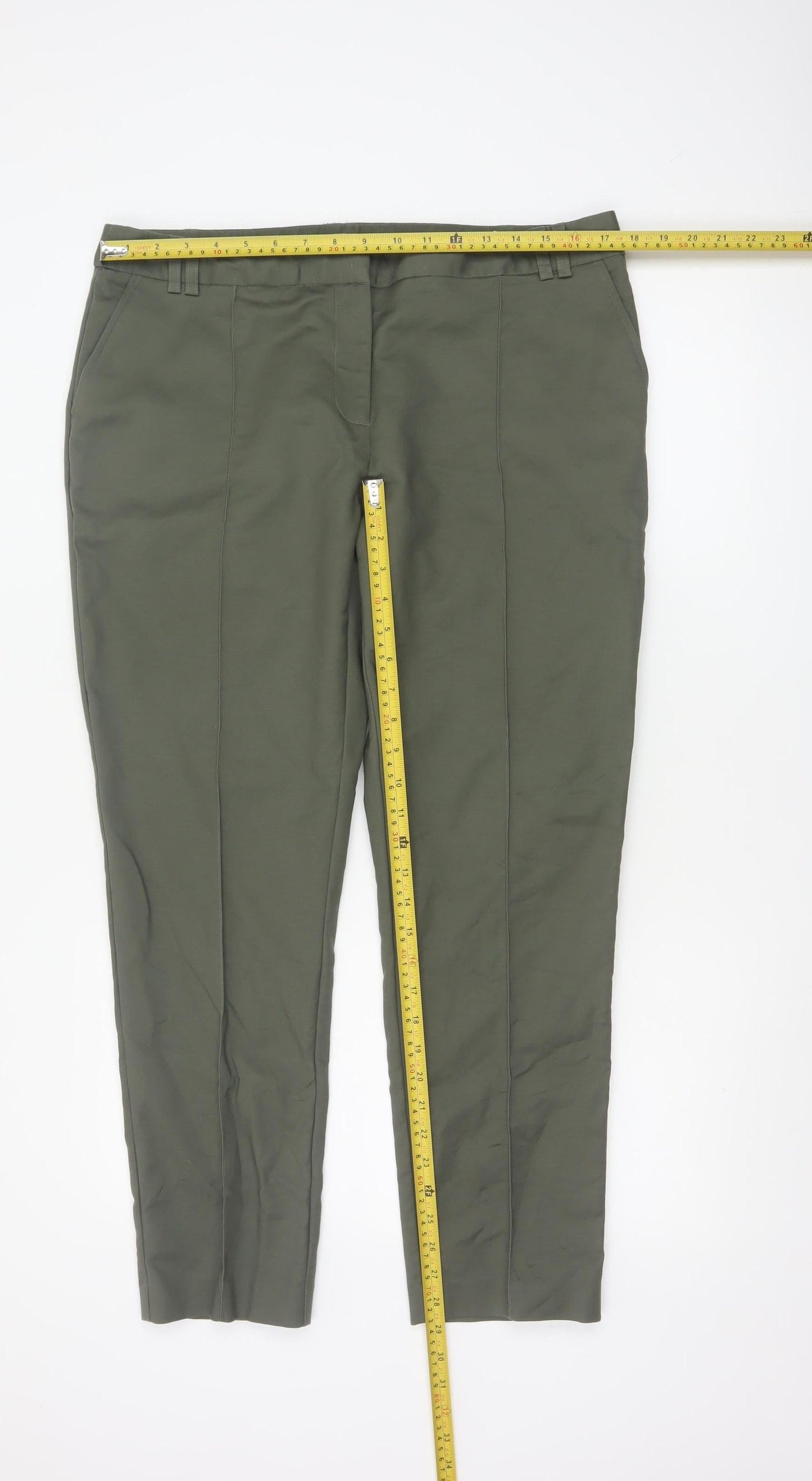 Oasis Womens Khaki Cotton Blend Trousers Size 16 Classic Straight Leg
