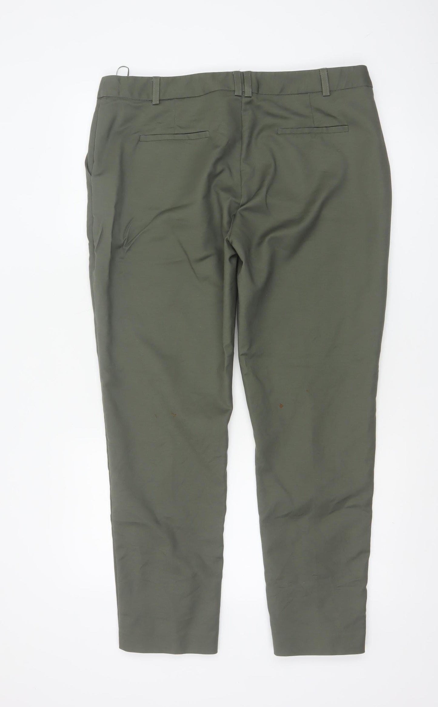 Oasis Womens Khaki Cotton Blend Trousers Size 16 Classic Straight Leg