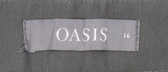 Oasis Womens Khaki Cotton Blend Trousers Size 16 Classic Straight Leg