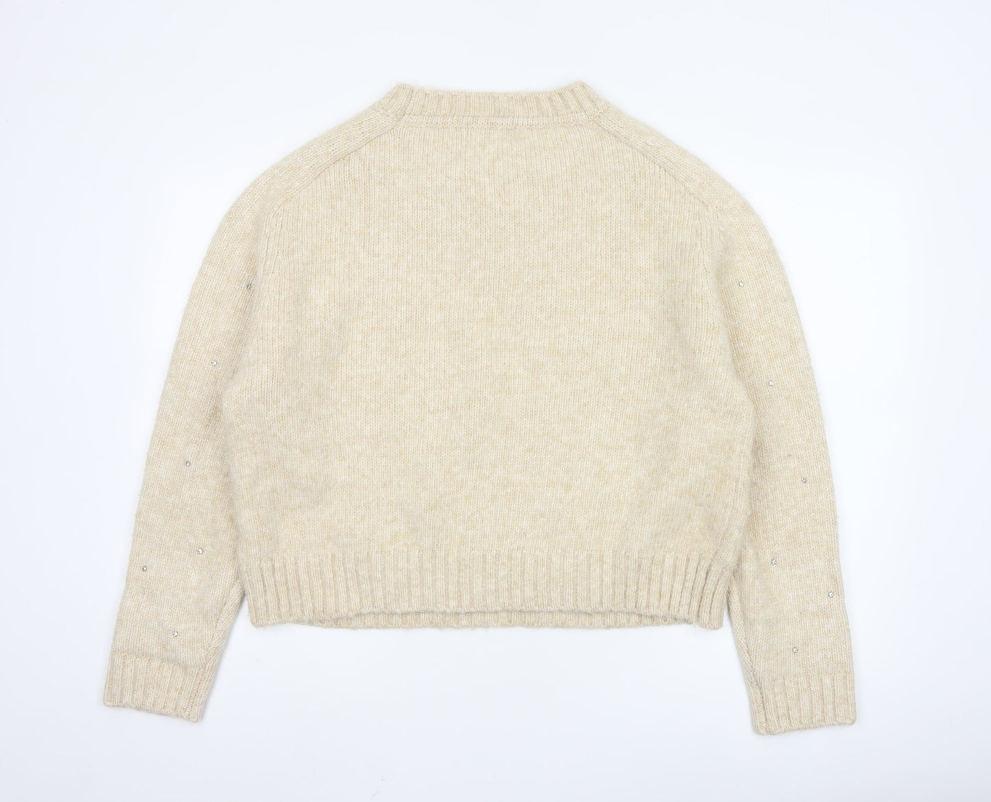 Marks and Spencer Per Una Women Beige Beaded Chunky Knit Jumper Size M