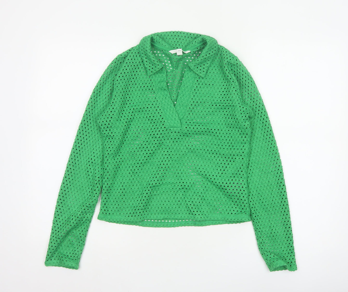 H&M Women Green Collared Crochet Knit Blouse Size S