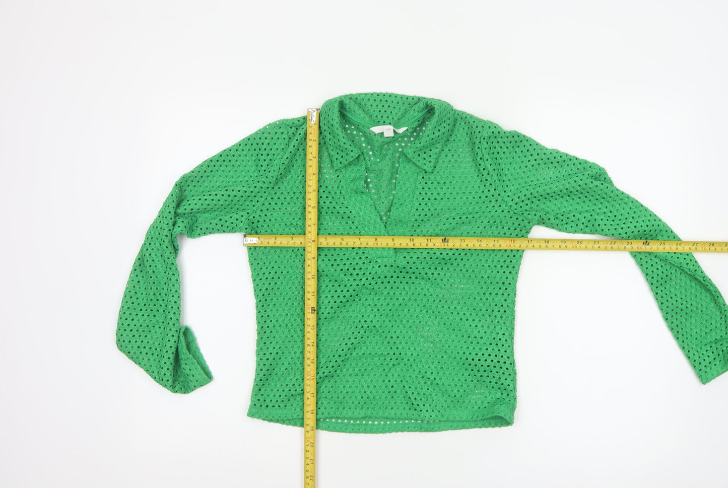 H&M Women Green Collared Crochet Knit Blouse Size S