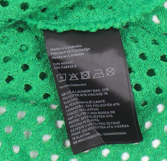 H&M Women Green Collared Crochet Knit Blouse Size S