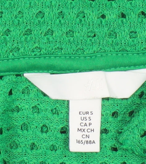 H&M Women Green Collared Crochet Knit Blouse Size S