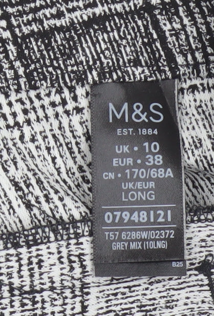 Marks and Spencer Women's Grey Check Trousers Size 10 Tall