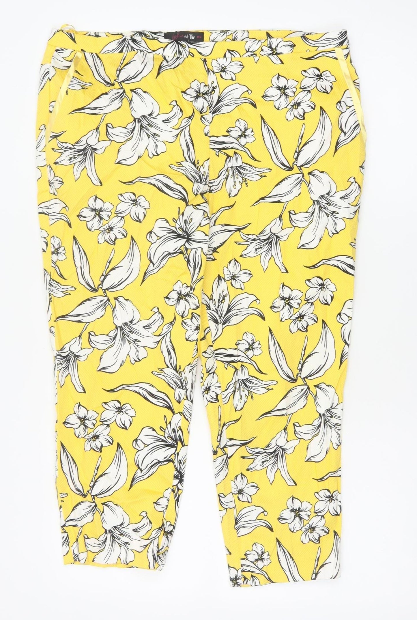 Tu Women’s Yellow Floral Cropped Slim Trousers Size 14S