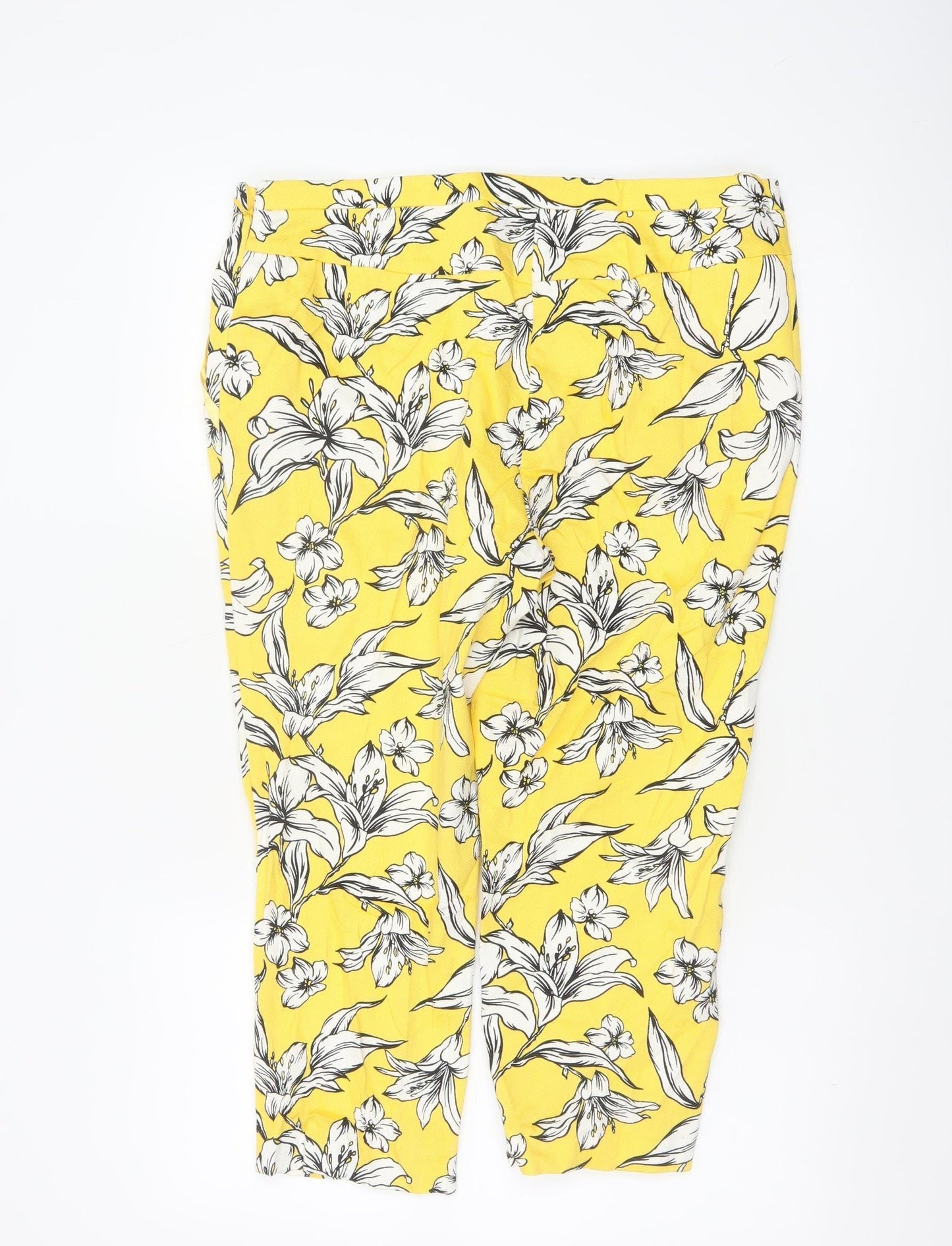 Tu Women’s Yellow Floral Cropped Slim Trousers Size 14S