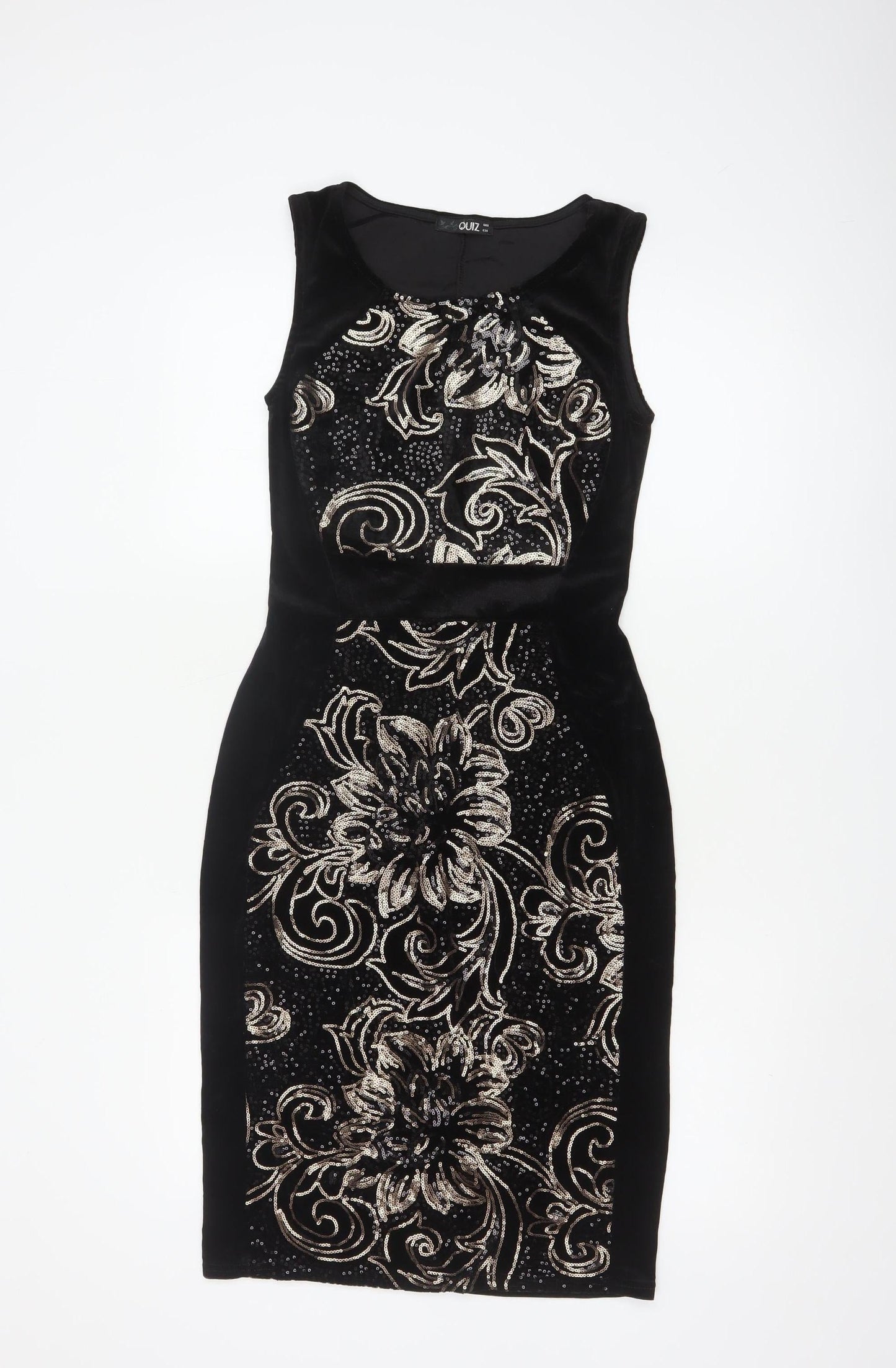 Quiz Women’s Black Sequin Velvet Bodycon Dress Size 8