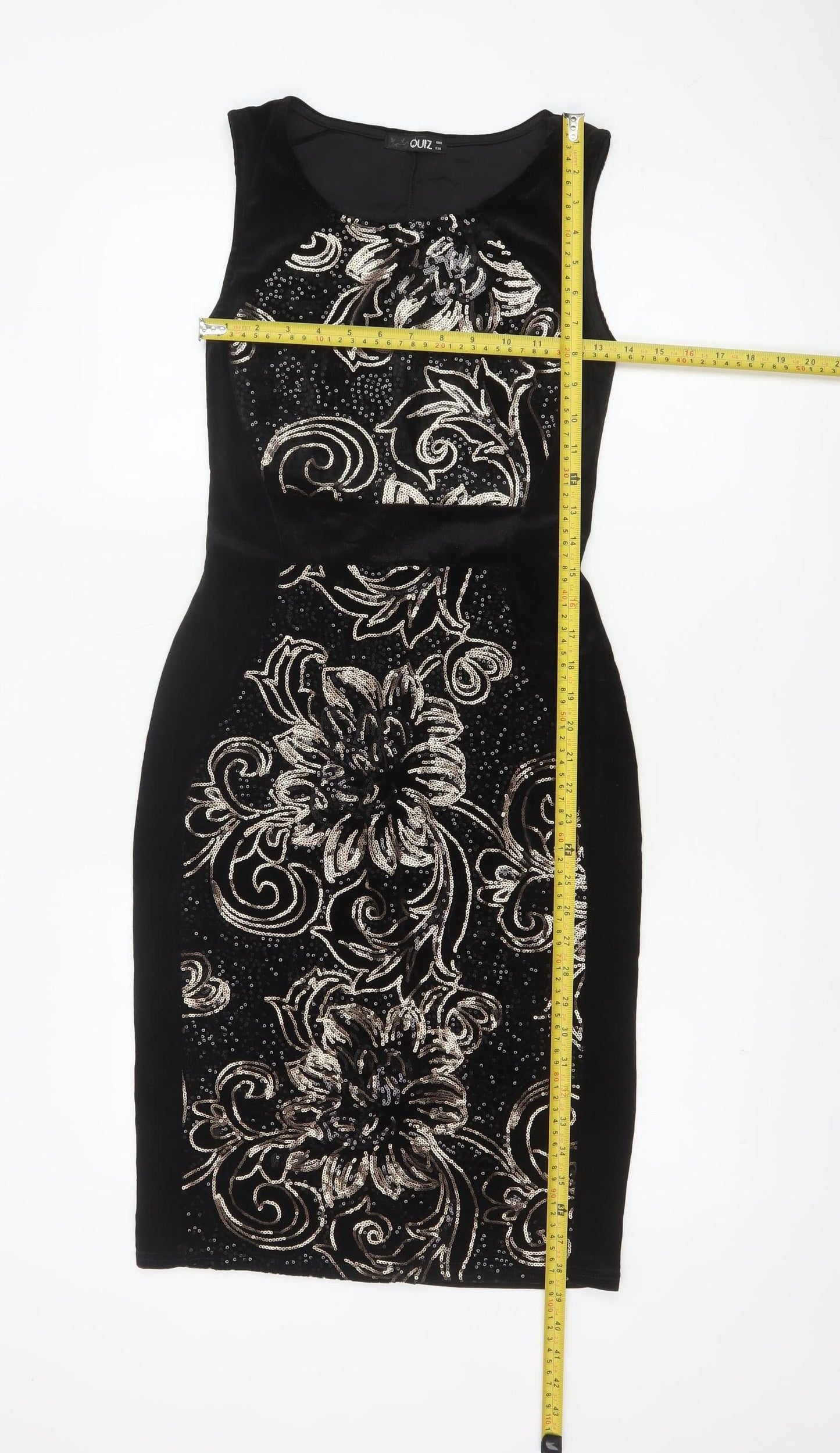 Quiz Women’s Black Sequin Velvet Bodycon Dress Size 8