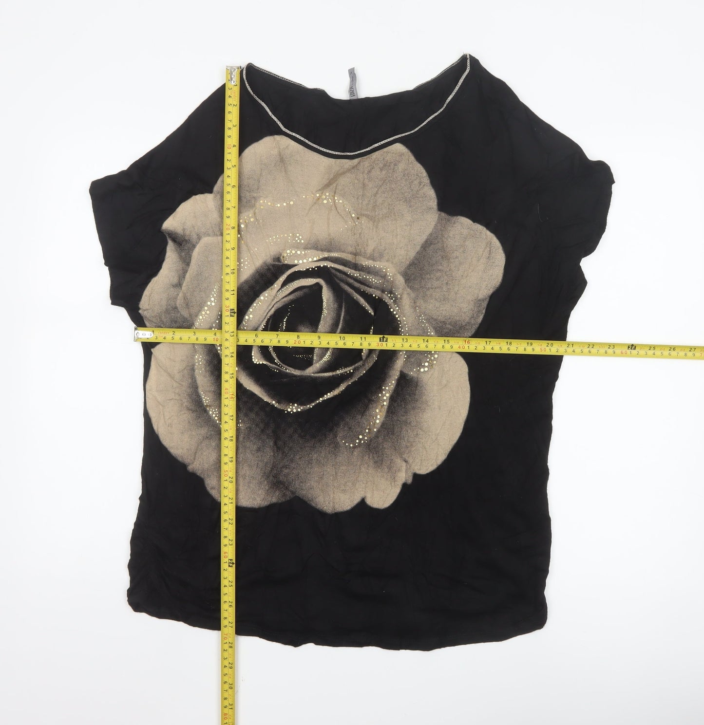 Edista Los Angeles Women Black Floral Beaded Blouse Size XL