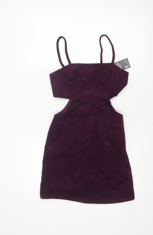 Denim Co Women Purple Bodycon Corduroy Cut Out Mini Dress Size 6