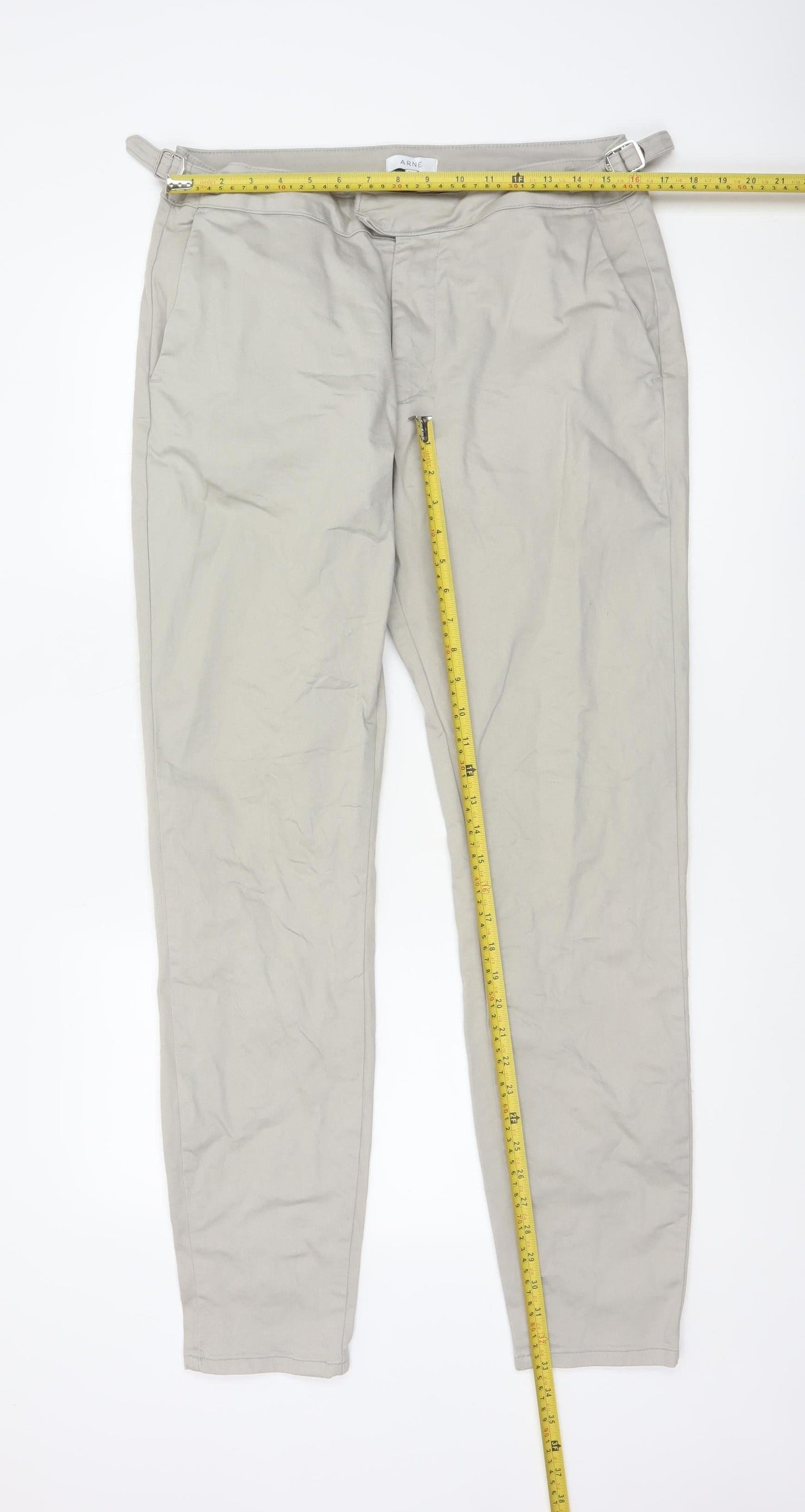 ARNE Men's Beige 34L Slim Fit Chino Trousers with Buckle Detail