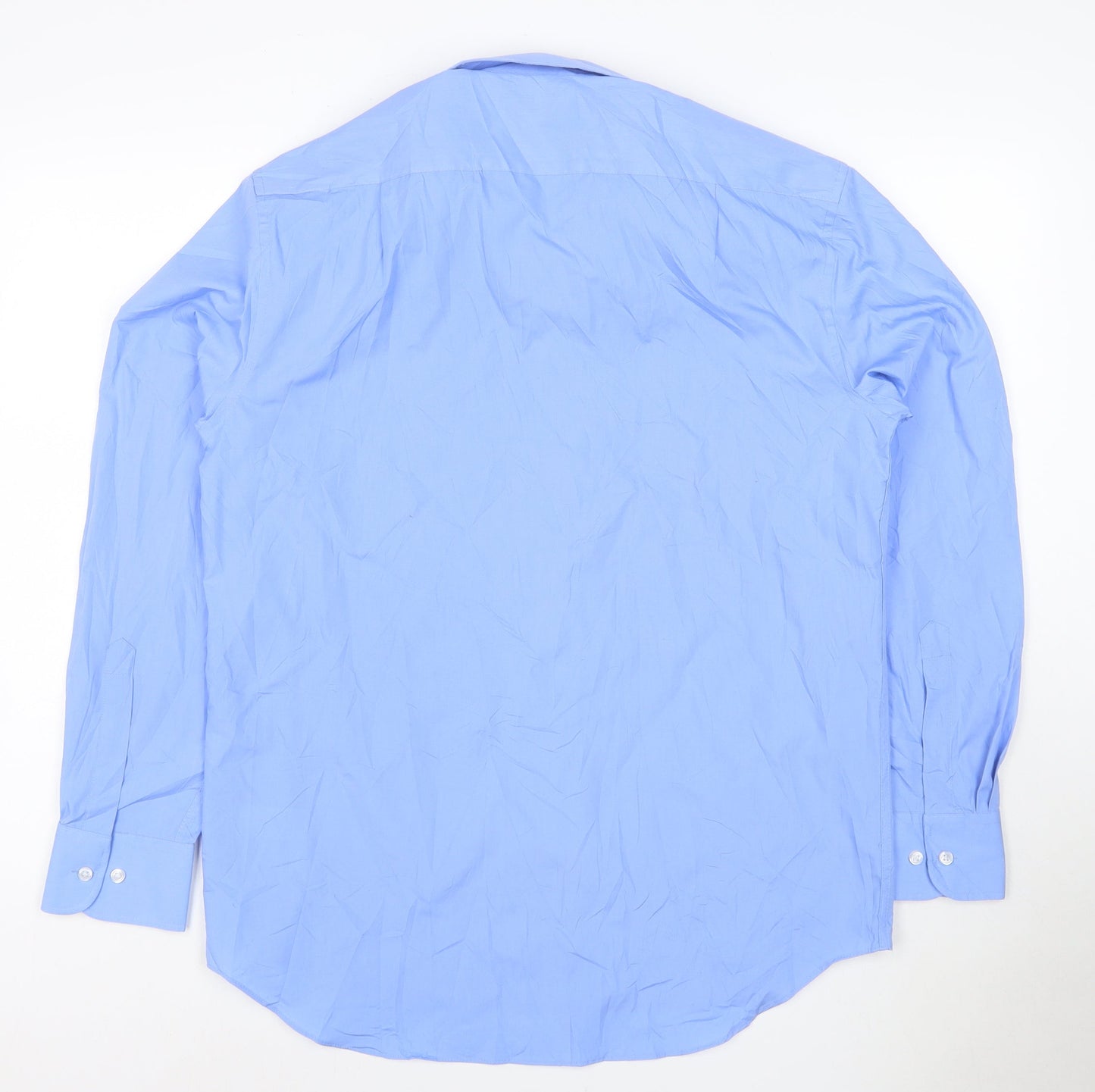 Marks and Spencer Men's Blue Regular Fit 16in Long Sleeve Button-Up Shirt