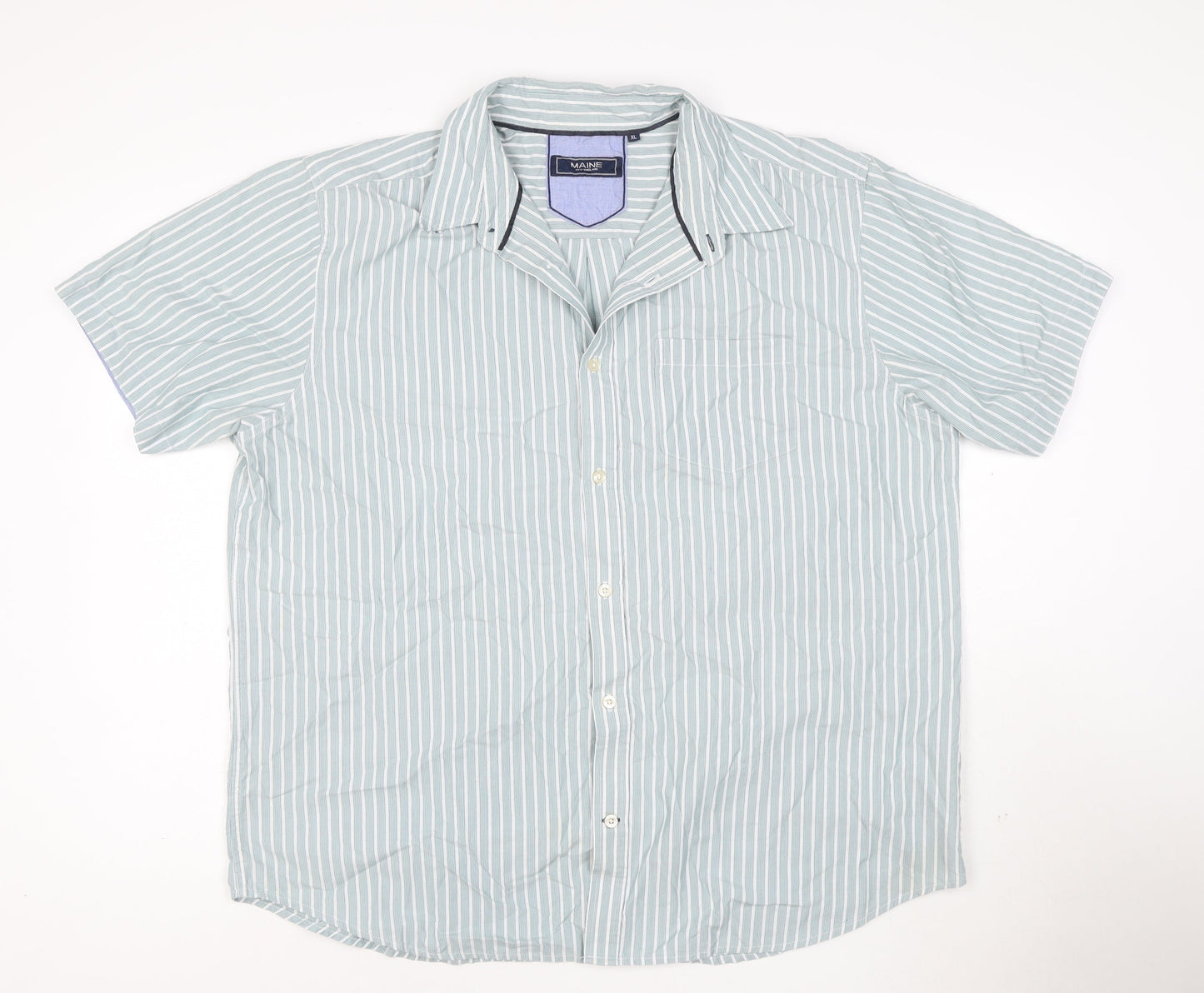 Maine New England Men's Blue Striped Short Sleeve Button-Up Shirt XL