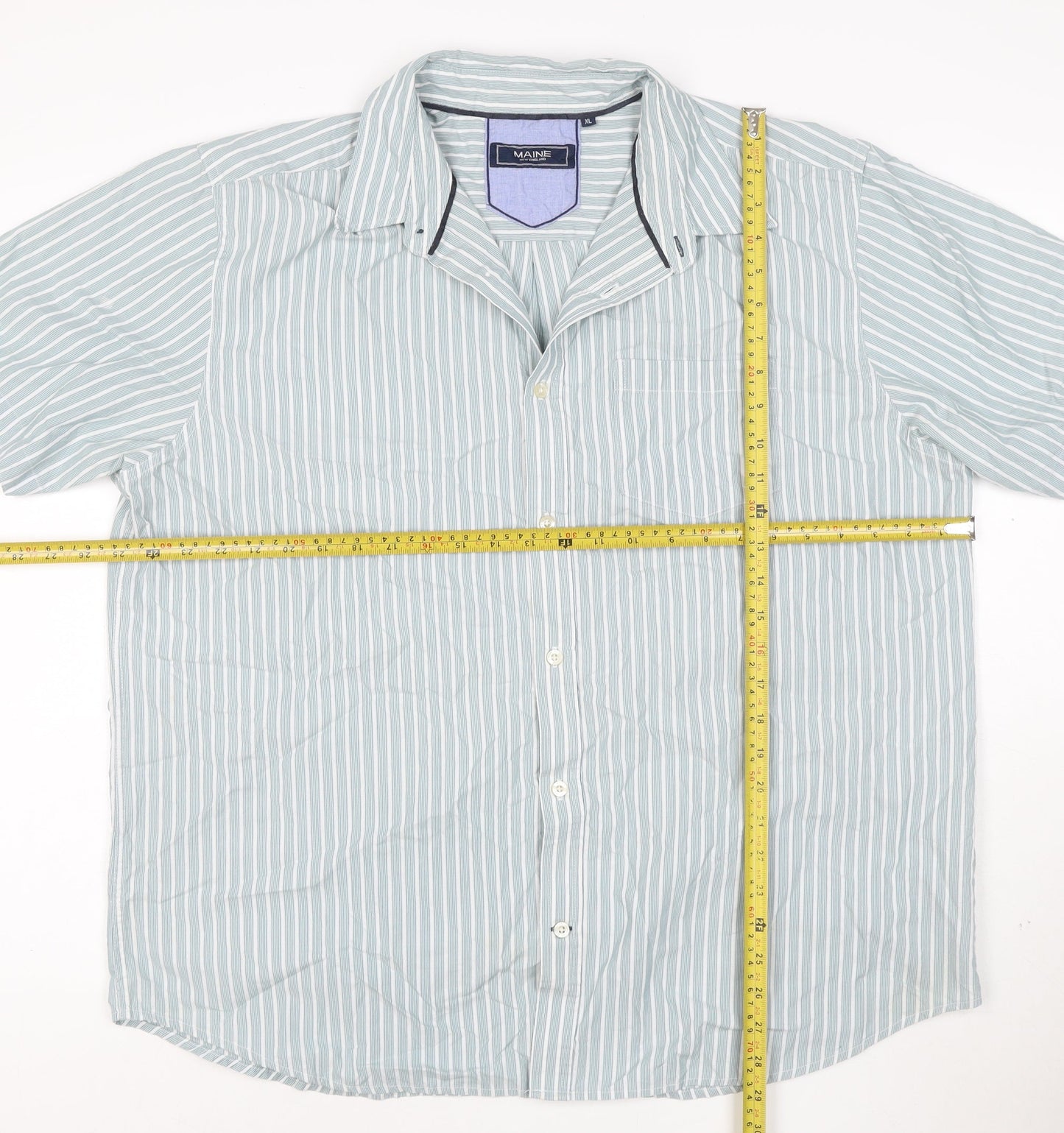 Maine New England Men's Blue Striped Short Sleeve Button-Up Shirt XL