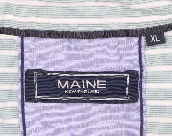 Maine New England Men's Blue Striped Short Sleeve Button-Up Shirt XL
