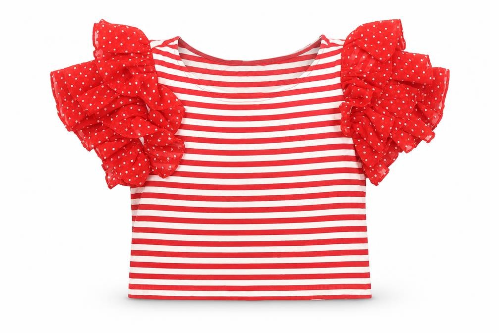 & Other Stories Women Red White Striped Puff Sleeve Cropped T-Shirt Size 10