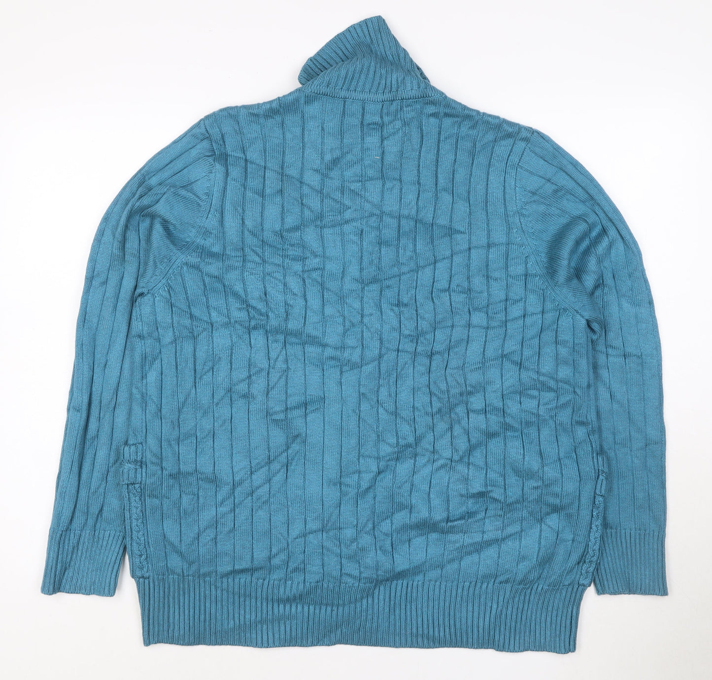 Castle of Ireland Women's Blue Wool Blend Collared Cable Knit Cardigan Size 20