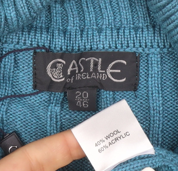 Castle of Ireland Women's Blue Wool Blend Collared Cable Knit Cardigan Size 20