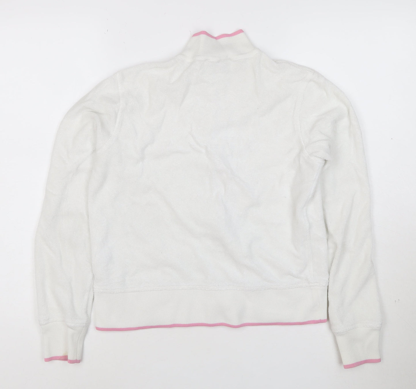 Ralph Lauren Women White Full Zip Hoodie M Cotton Pink Trim