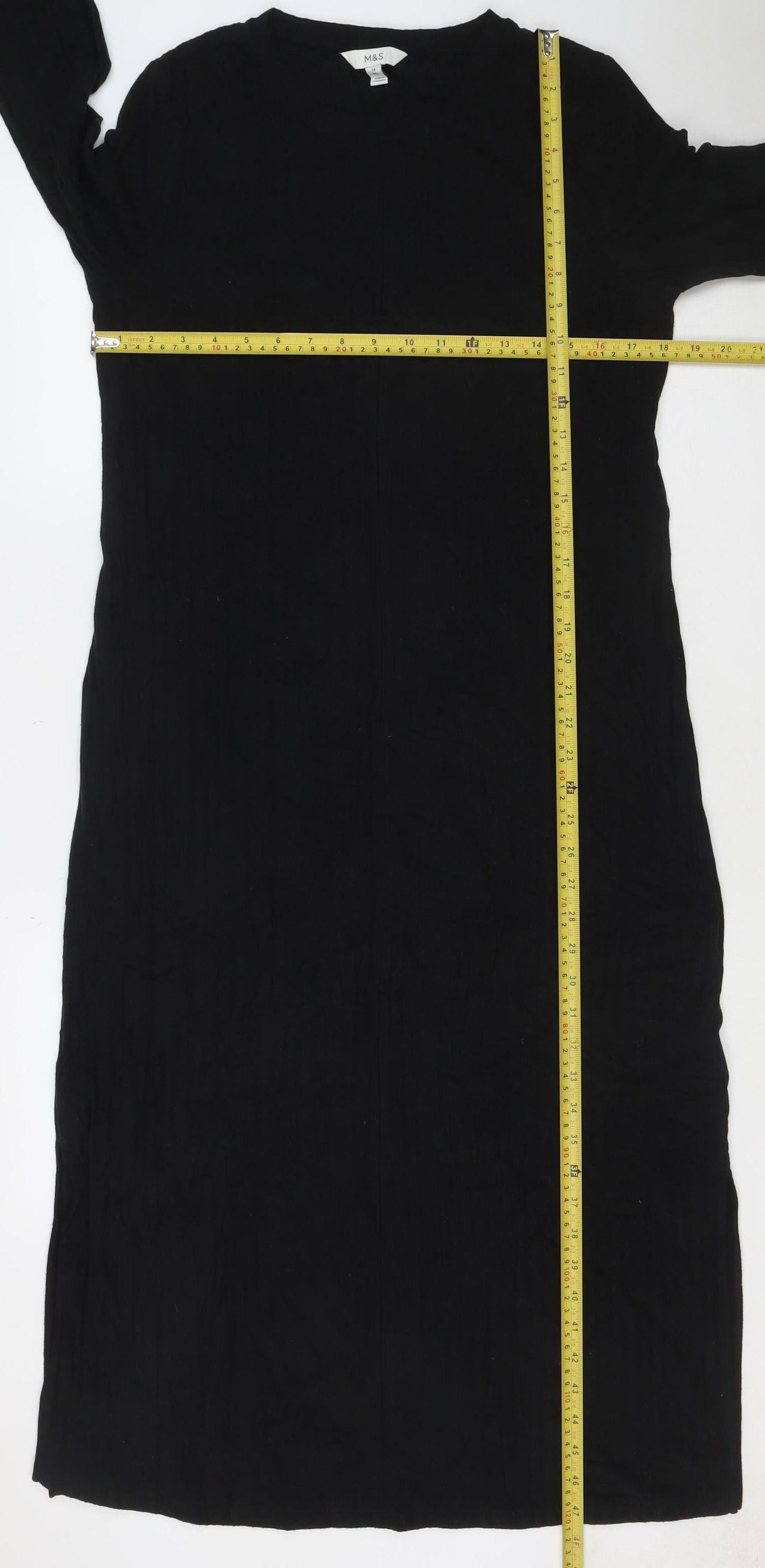 Marks and Spencer Womens Black Size 14 Shift Long Sleeve Dress