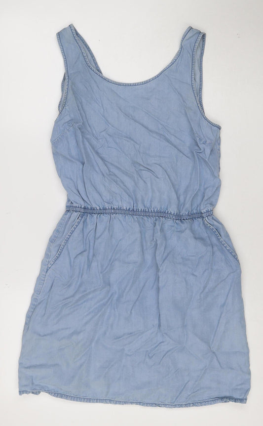 Oasis Women’s Blue Rayon Sleeveless Ruched Slip Dress UK 8