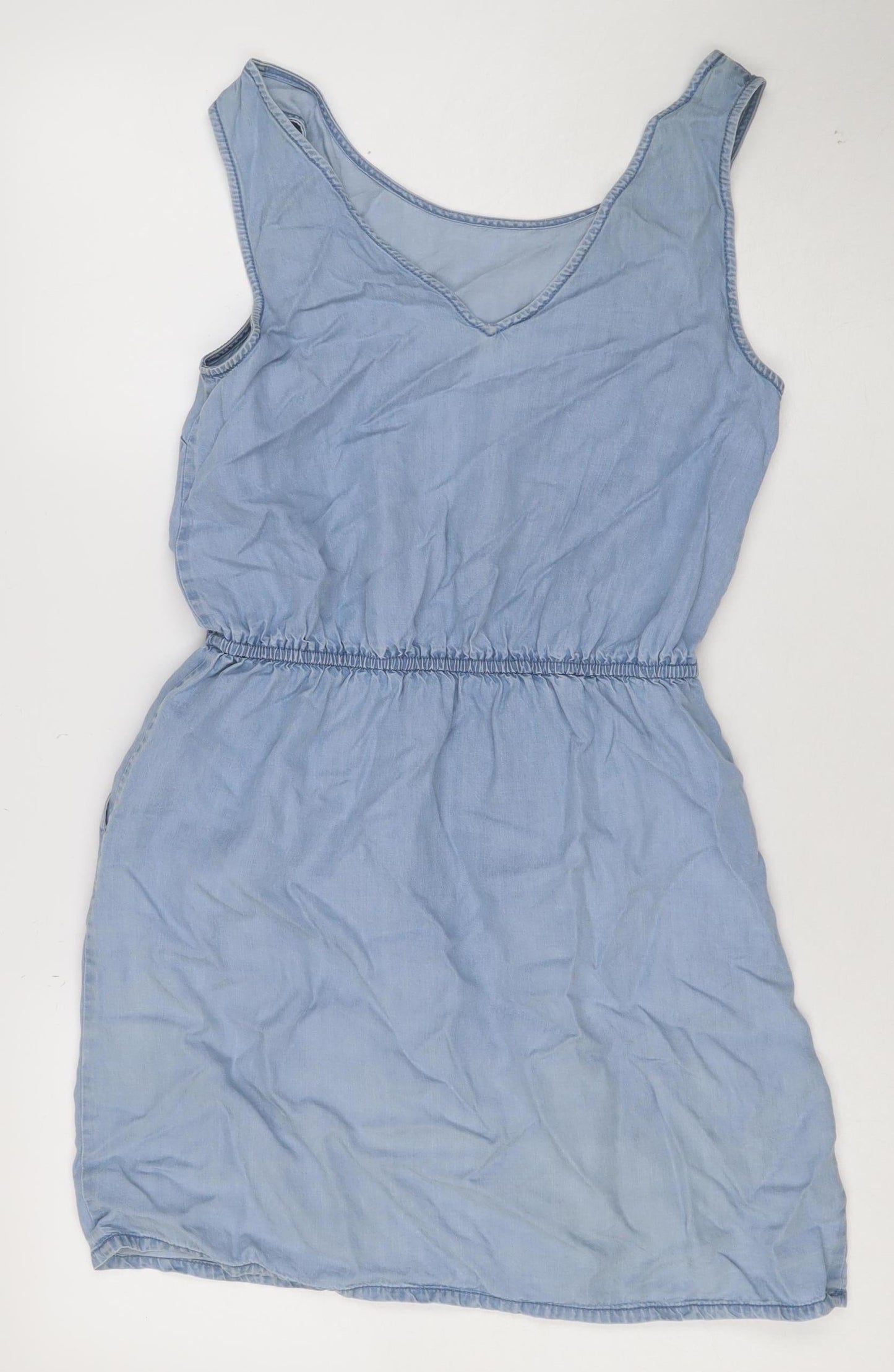Oasis Women’s Blue Rayon Sleeveless Ruched Slip Dress UK 8