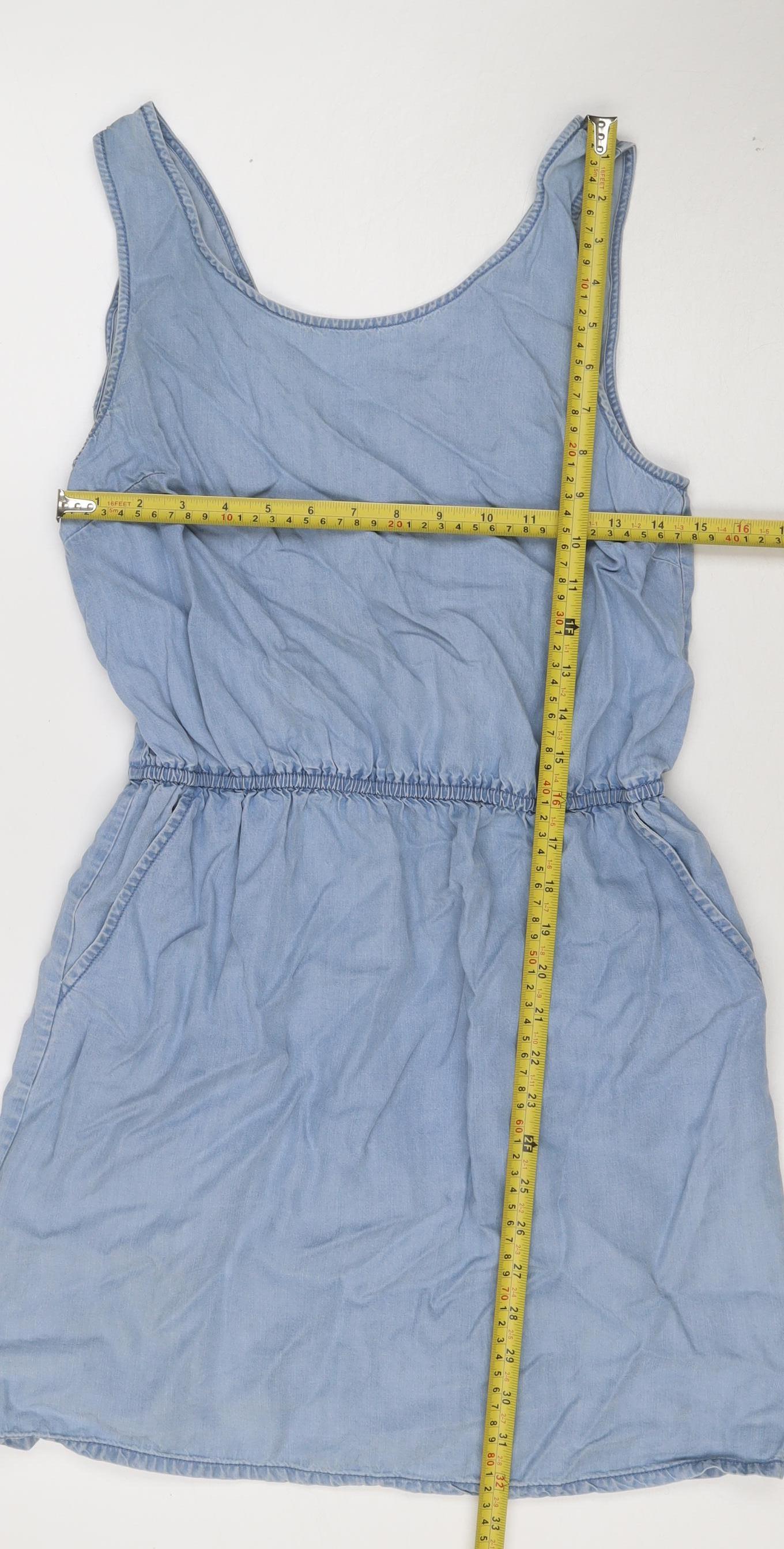 Oasis Women’s Blue Rayon Sleeveless Ruched Slip Dress UK 8