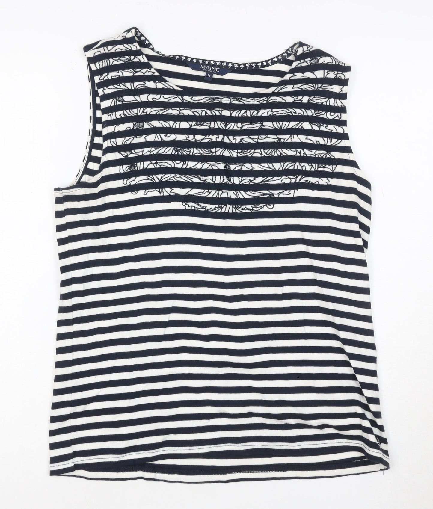 Maine New England Women's Blue Striped Cotton Sleeveless Tank Top Size 16
