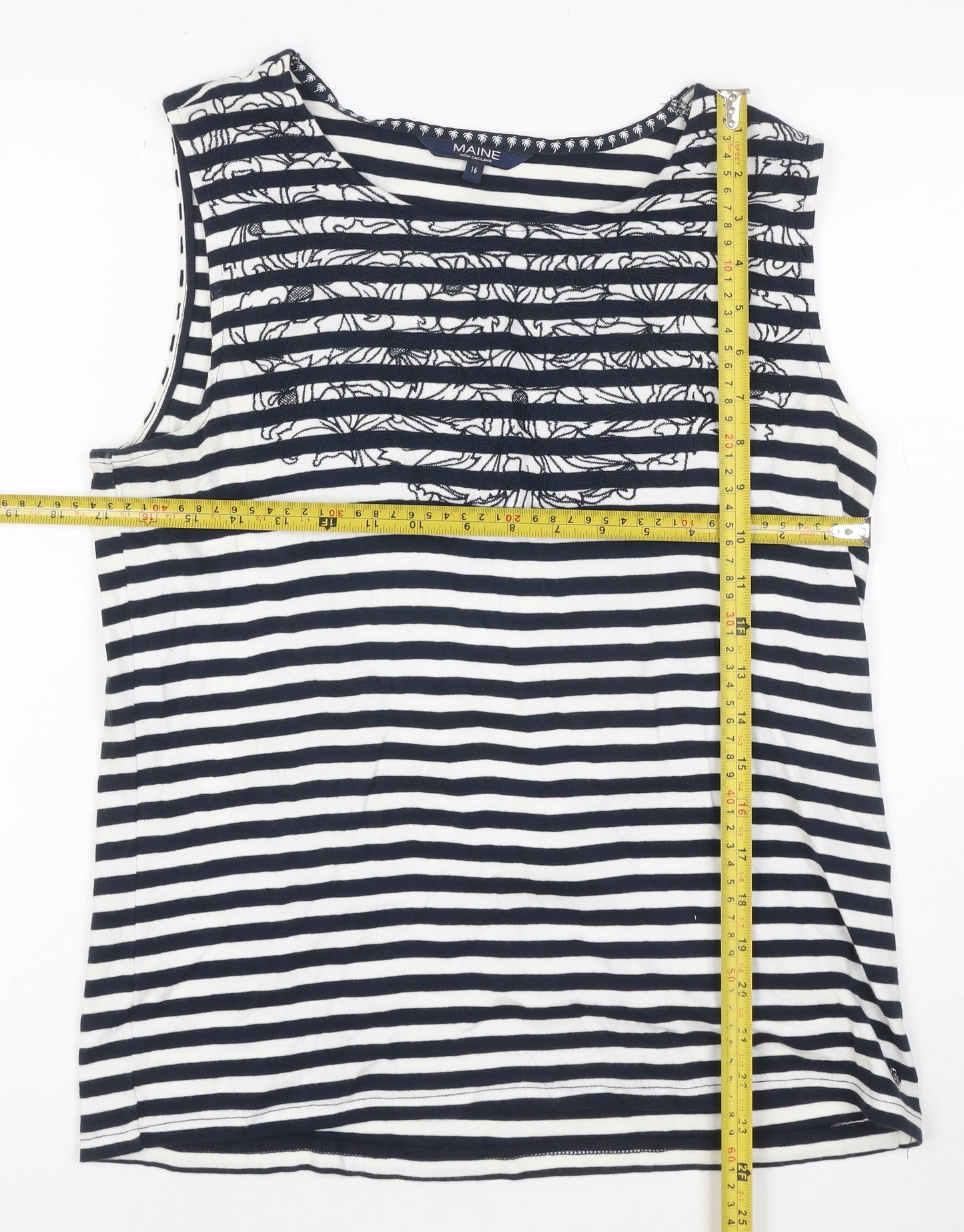 Maine New England Women's Blue Striped Cotton Sleeveless Tank Top Size 16