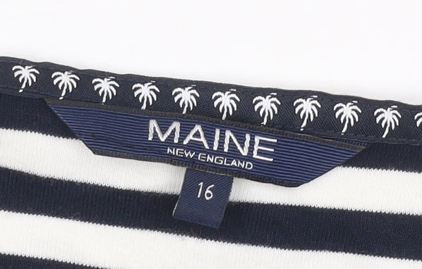 Maine New England Women's Blue Striped Cotton Sleeveless Tank Top Size 16