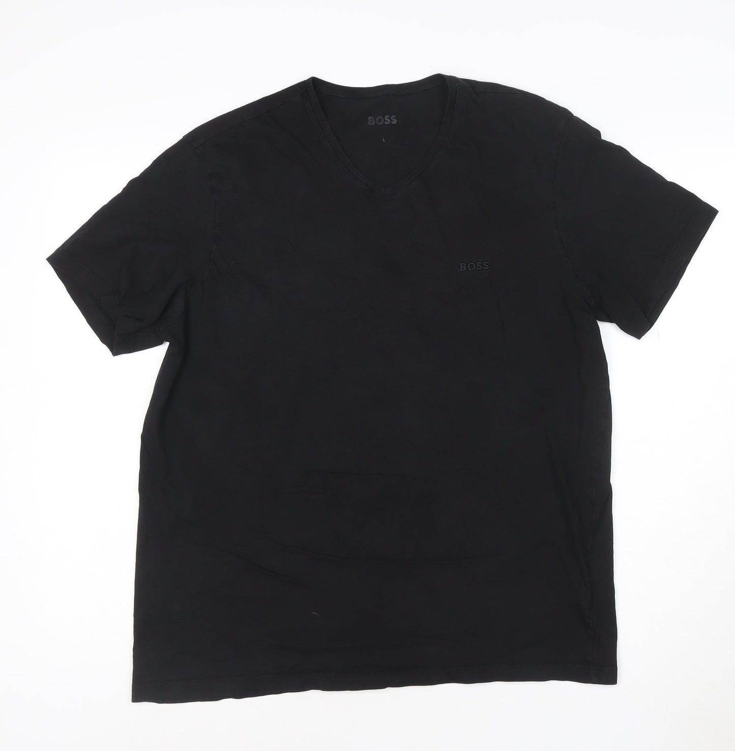 BOSS Men's Black V-Neck Cotton T-Shirt Size L