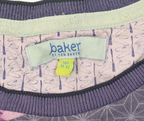 Baker by Ted Baker Girls Purple Dragonfly Print Cotton T-Shirt Age 11-12