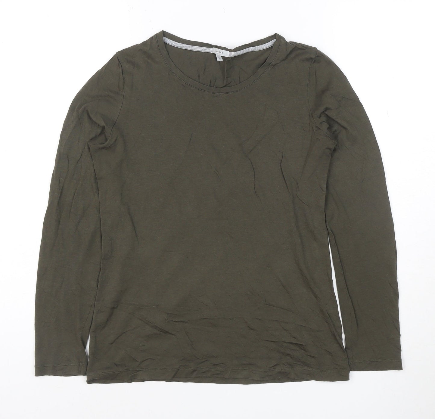 Jigsaw Women Green Modal Cotton Long Sleeve Crew Neck T-Shirt Size S