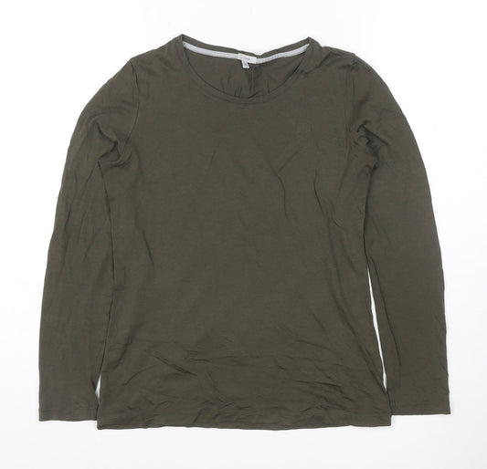 Jigsaw Women Green Modal Cotton Long Sleeve Crew Neck T-Shirt Size S