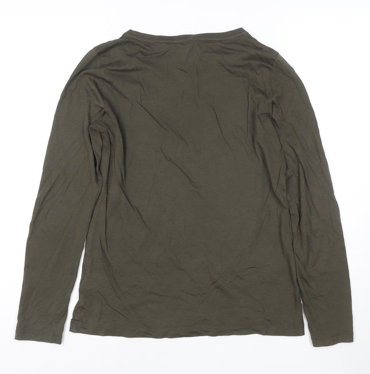 Jigsaw Women Green Modal Cotton Long Sleeve Crew Neck T-Shirt Size S