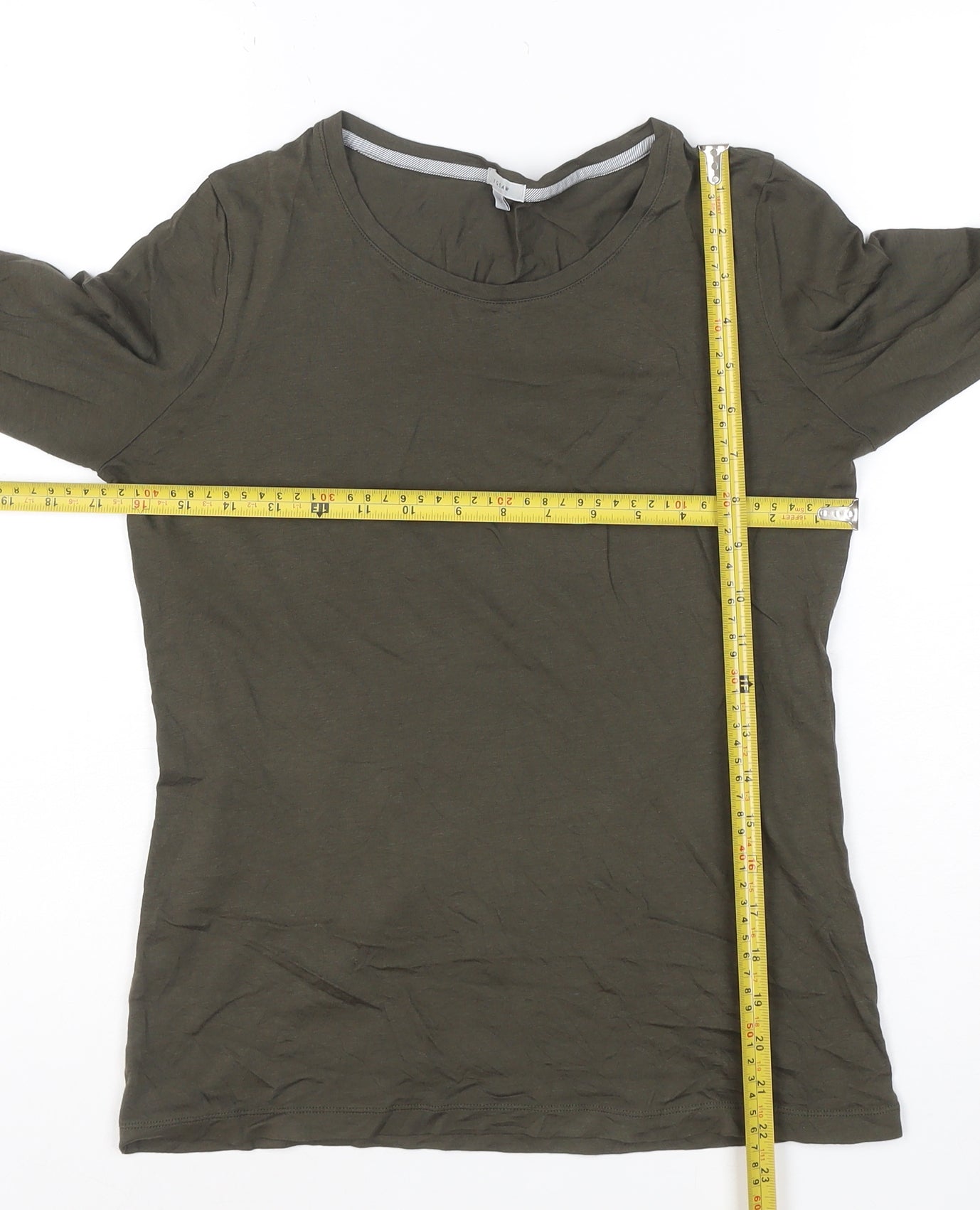 Jigsaw Women Green Modal Cotton Long Sleeve Crew Neck T-Shirt Size S