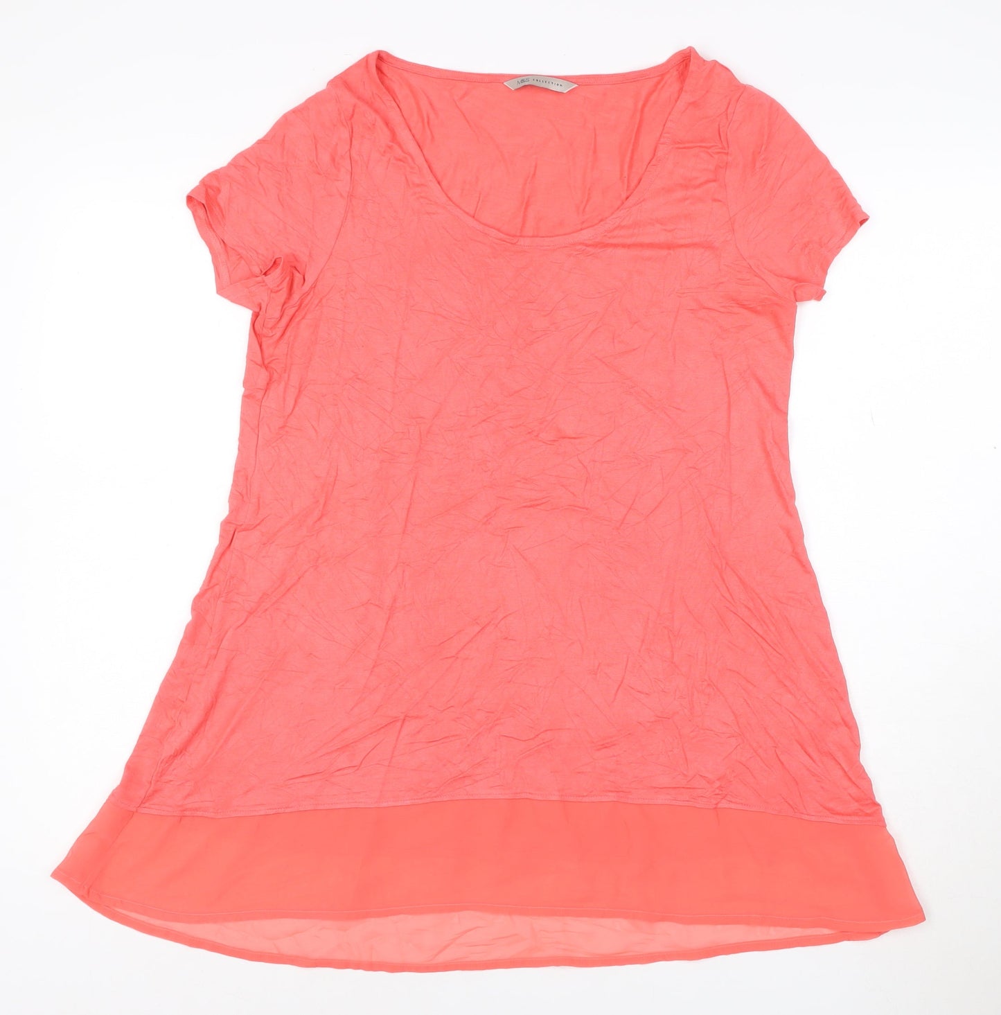 Marks and Spencer Womens Pink Size 14 Short Sleeve Scoop Neck Jersey Top