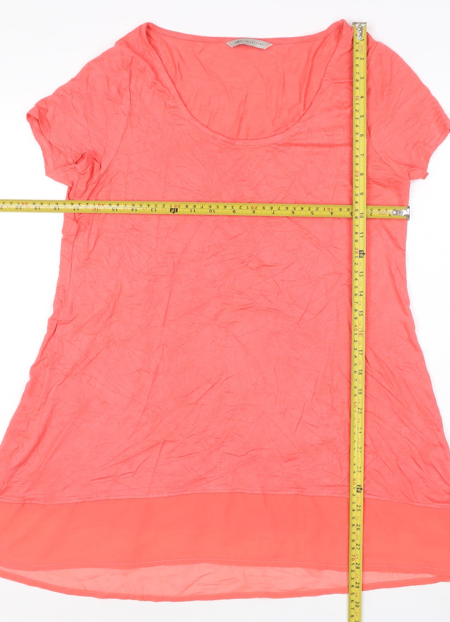 Marks and Spencer Womens Pink Size 14 Short Sleeve Scoop Neck Jersey Top