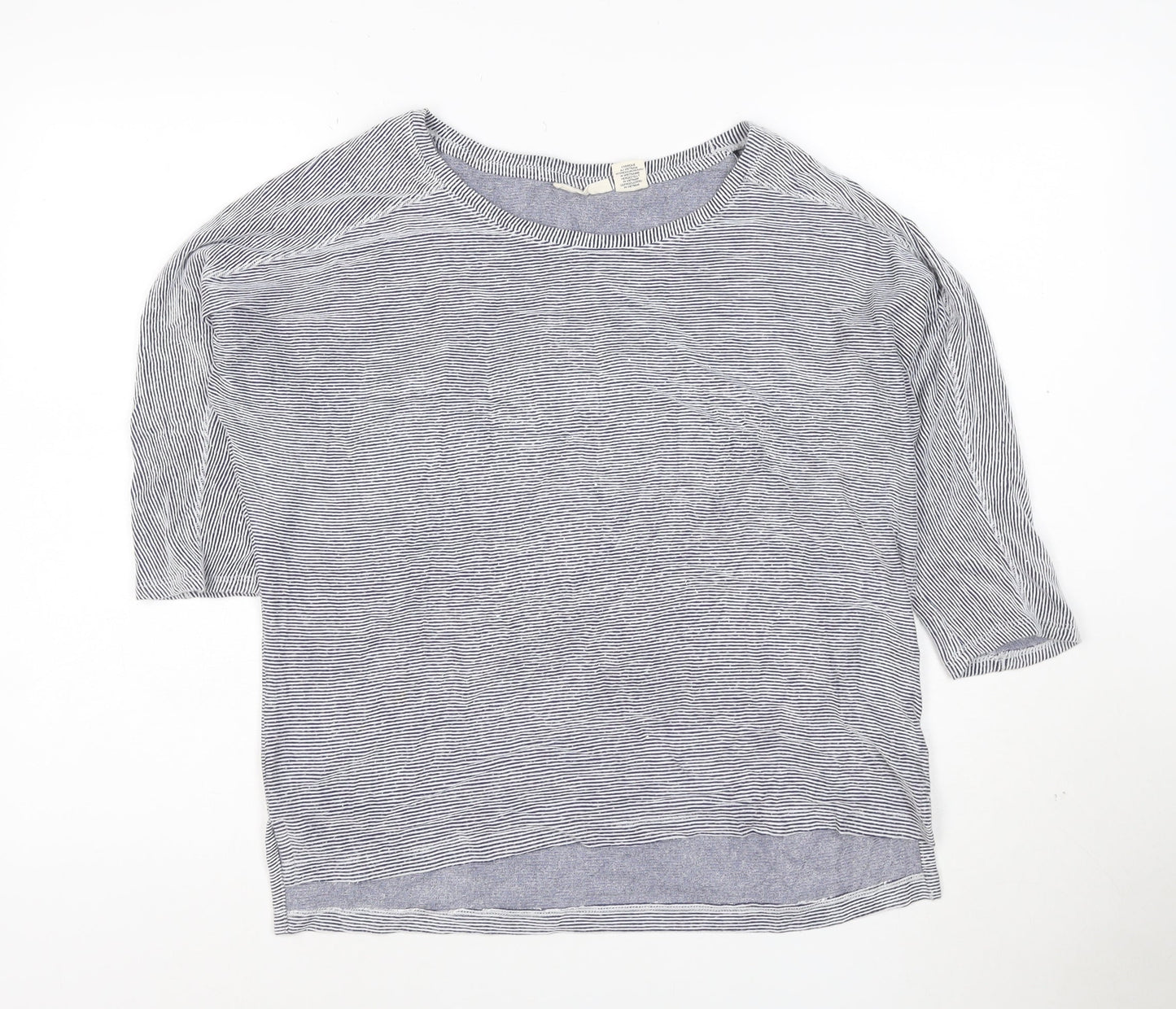 Christian Siriano Women Blue Striped 3/4 Sleeve Basic T-Shirt Size S
