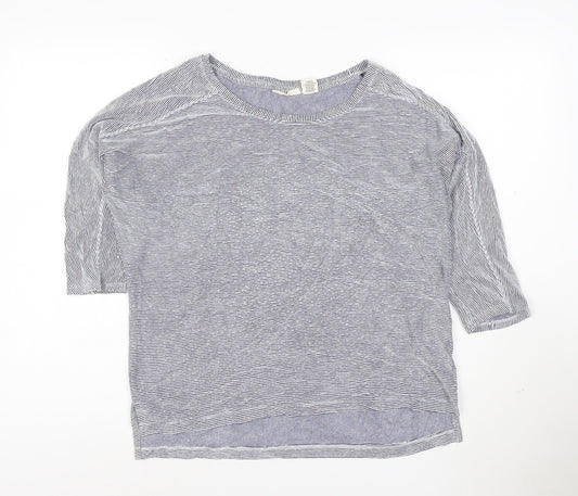 Christian Siriano Women Blue Striped 3/4 Sleeve Basic T-Shirt Size S