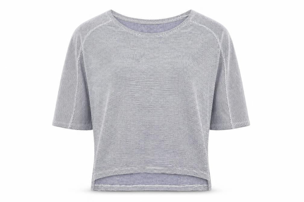 Christian Siriano Women Blue Striped 3/4 Sleeve Basic T-Shirt Size S