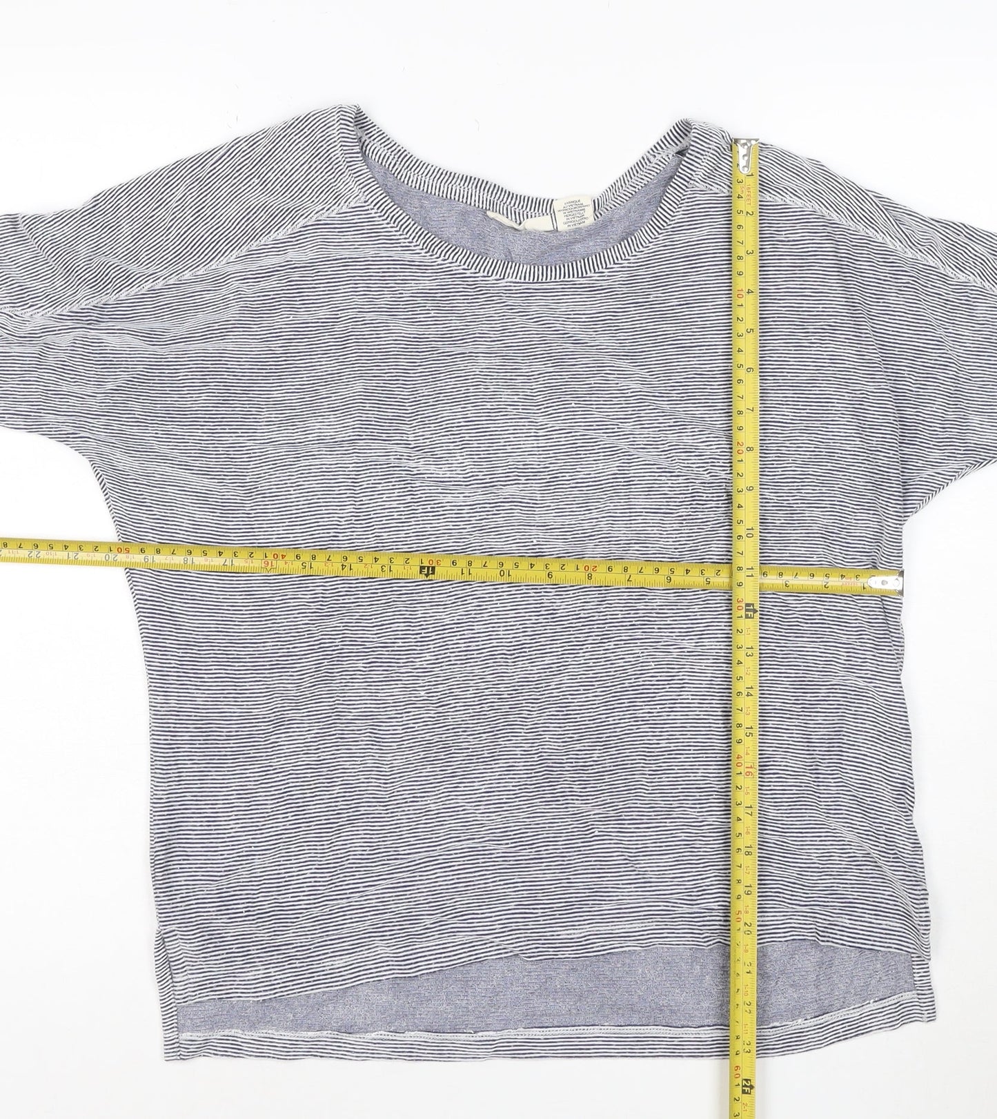 Christian Siriano Women Blue Striped 3/4 Sleeve Basic T-Shirt Size S