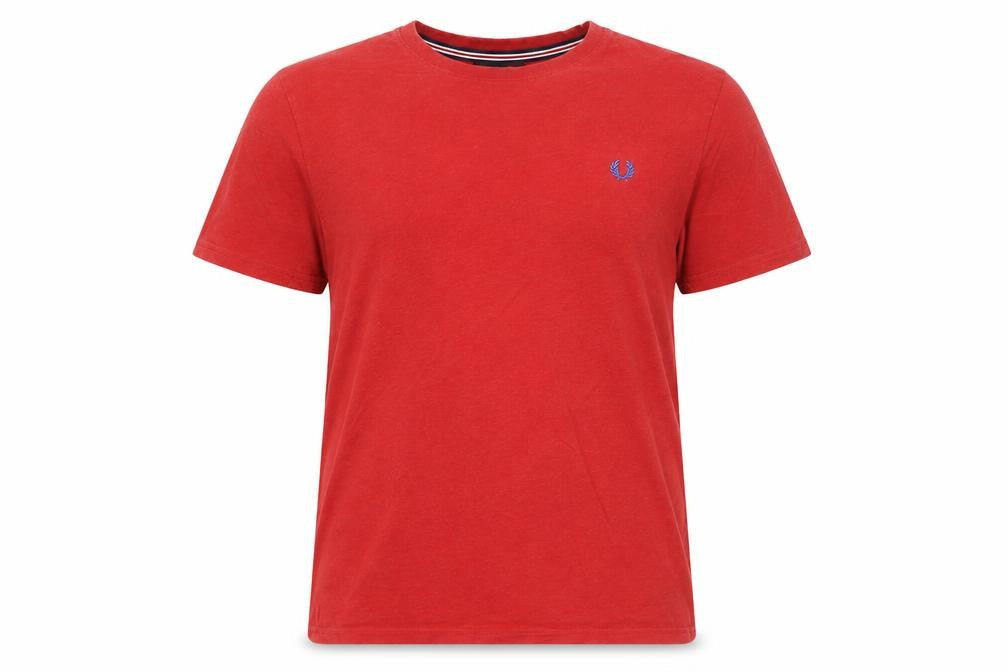 Fred Perry Men's Red Cotton Crew Neck Short Sleeve T-Shirt M