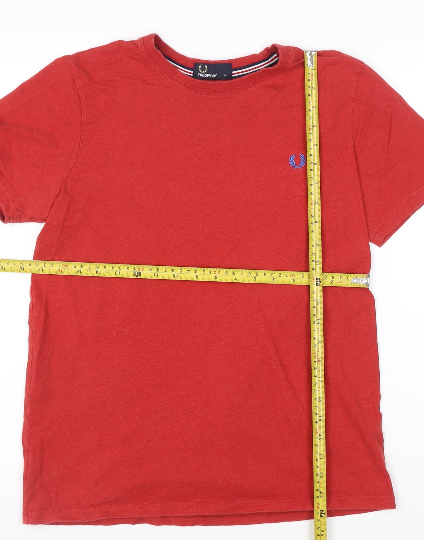 Fred Perry Men's Red Cotton Crew Neck Short Sleeve T-Shirt M